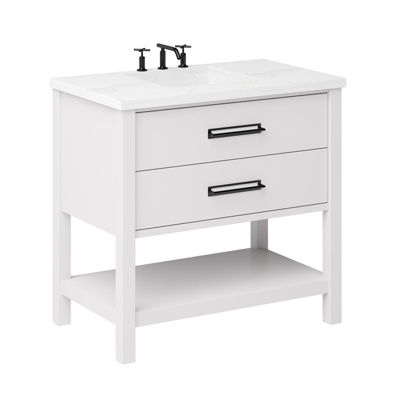 Kiawah Two-Drawer Single Bath Vanity, Strong White, Matte Black, 36"