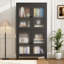 Armoire de rangement classique en métal avec 4 portes en verre et 4 tablettes avec armoire et armoire latérale pour bureau à domicile, salon, cuisine, couloir