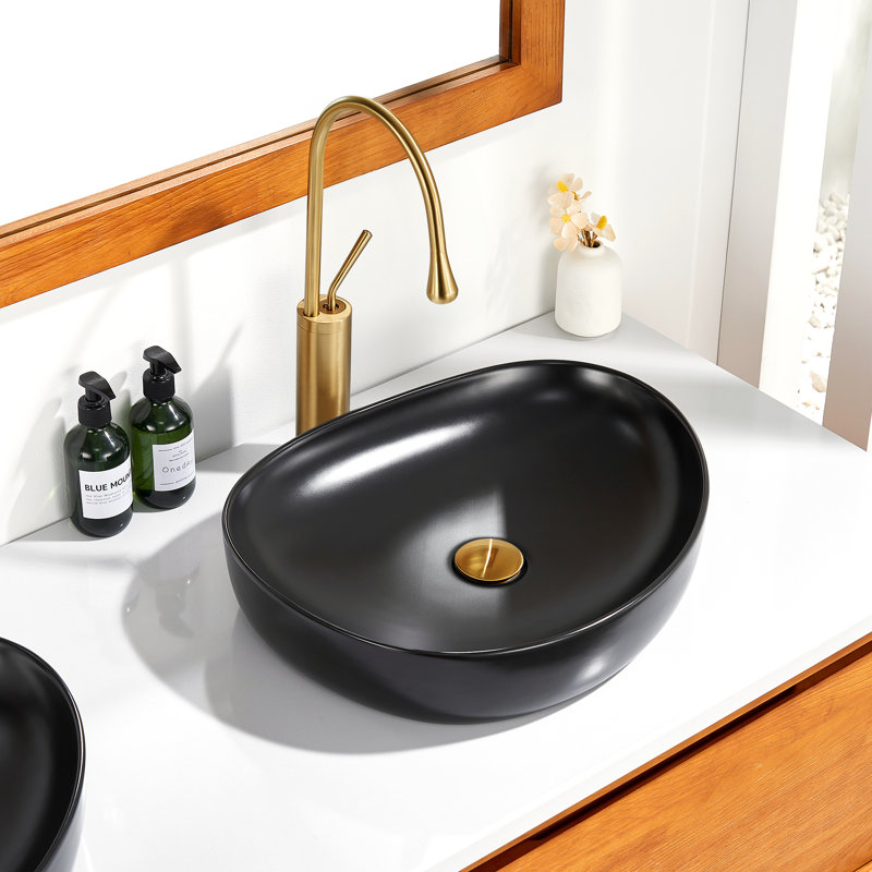 Lavabo vasque en céramique 20 po Modern, Noir mat