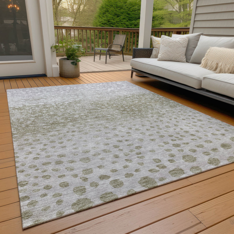 Taupe and Olive Synthetic Flat Woven Washable Area Rug