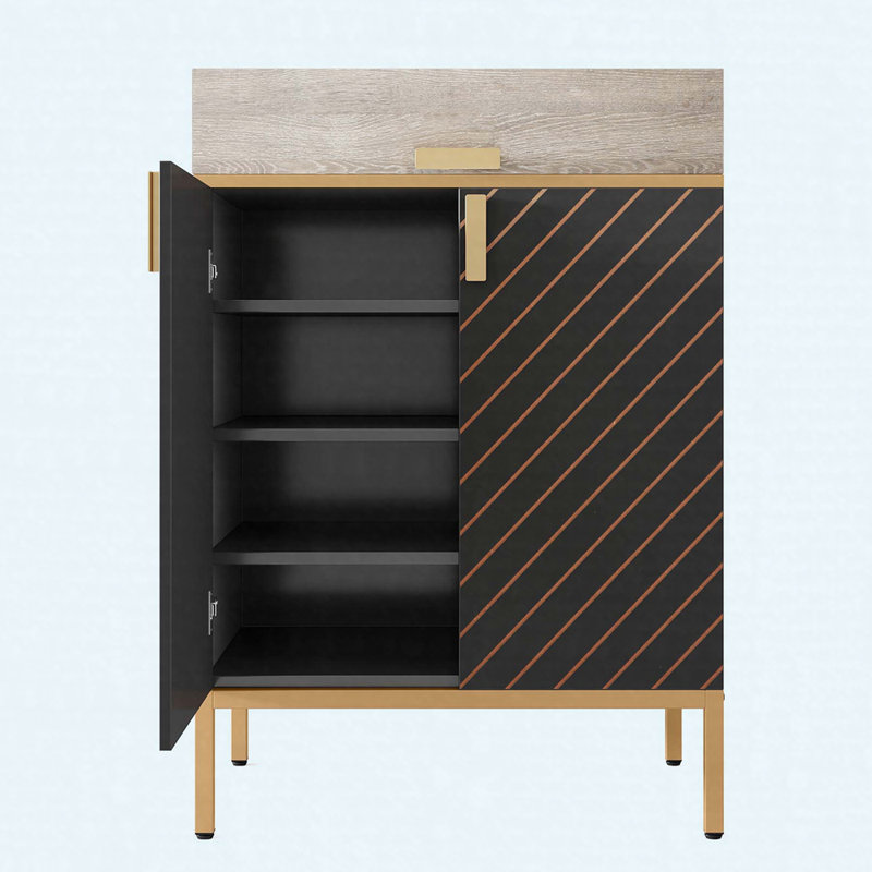 Armoire à chaussures 31,49 "en bois gris et or à 4 niveaux avec portes