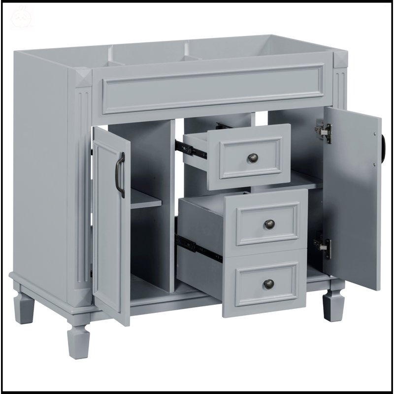 Armoire de meuble-lavabo moderne de 36 pouces avec 2 portes à fermeture douce et 2 tiroirs sans lavabo supérieur, solution de rangement durable et élégante