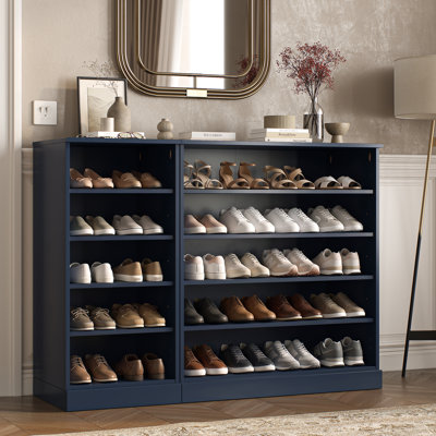 100% Solid Wood Open Shoe Storage Cabinet with Adjustable Shelves, Space Saving Modular Entryway Organizer, 48" W x 35.75" H