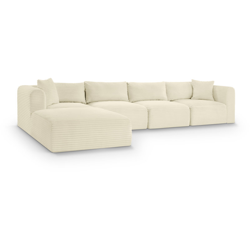 Canapé modulaire en L Carmean Performance, Velours côtelé texturé crème, 2 repose-pieds, 2 sans accoudoirs, 1 repose-pieds