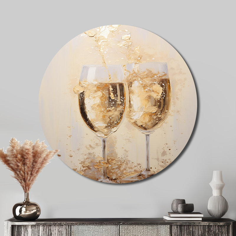 Golden Champagne In Glass III - Food and Beverage, H 16 po x l 16 po