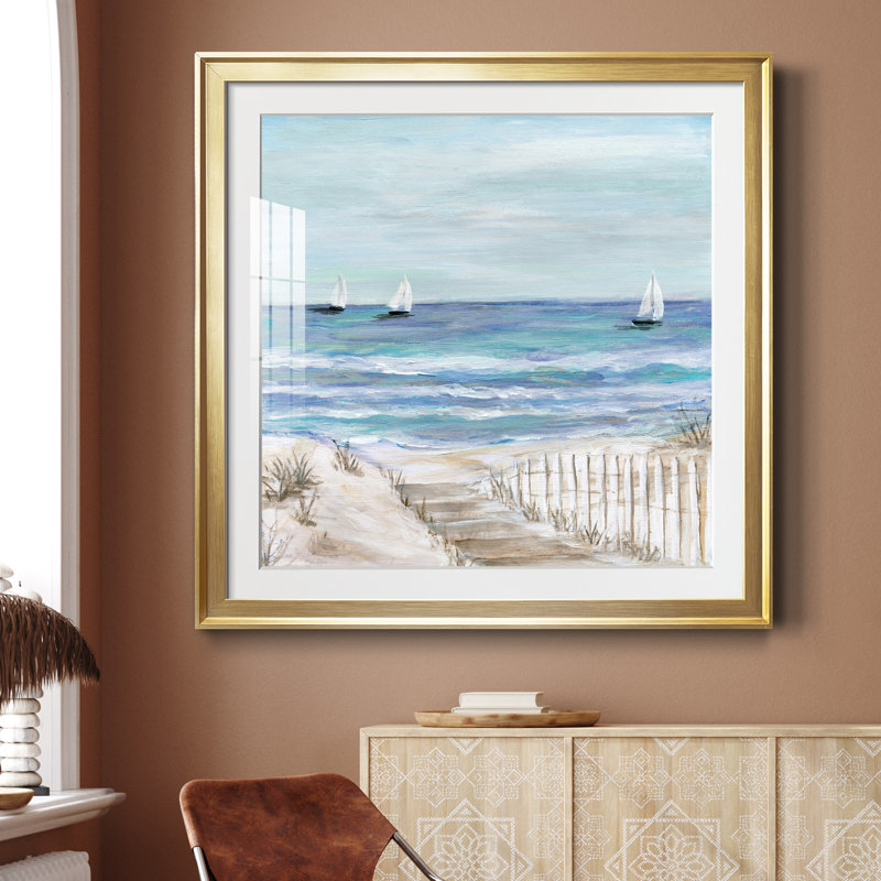 Gulf Shores III - peinture encadrée, Encadrement doré, H 34,5 po x l 34,5 po x P 1,5 po