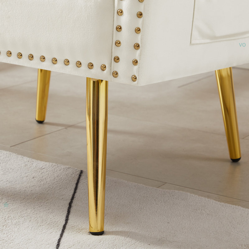 Fauteuil en velours avec pieds en métal, Velours blanc cassé