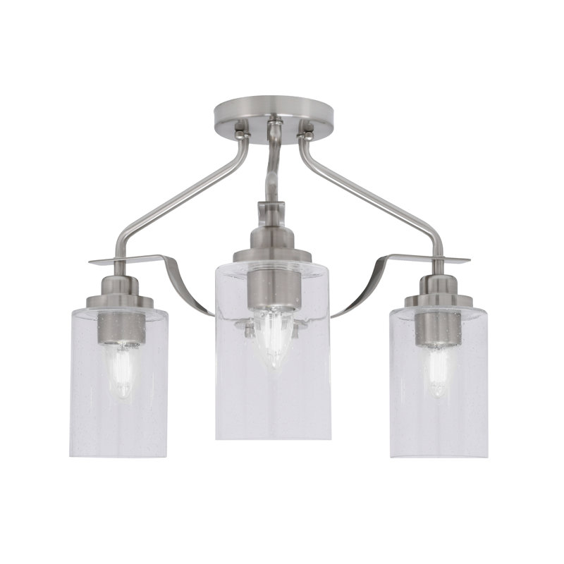 Odyssey 3 Light Semi-Flush Shown In Brushed Nickel Finish With 4" Clear Bubble Glass