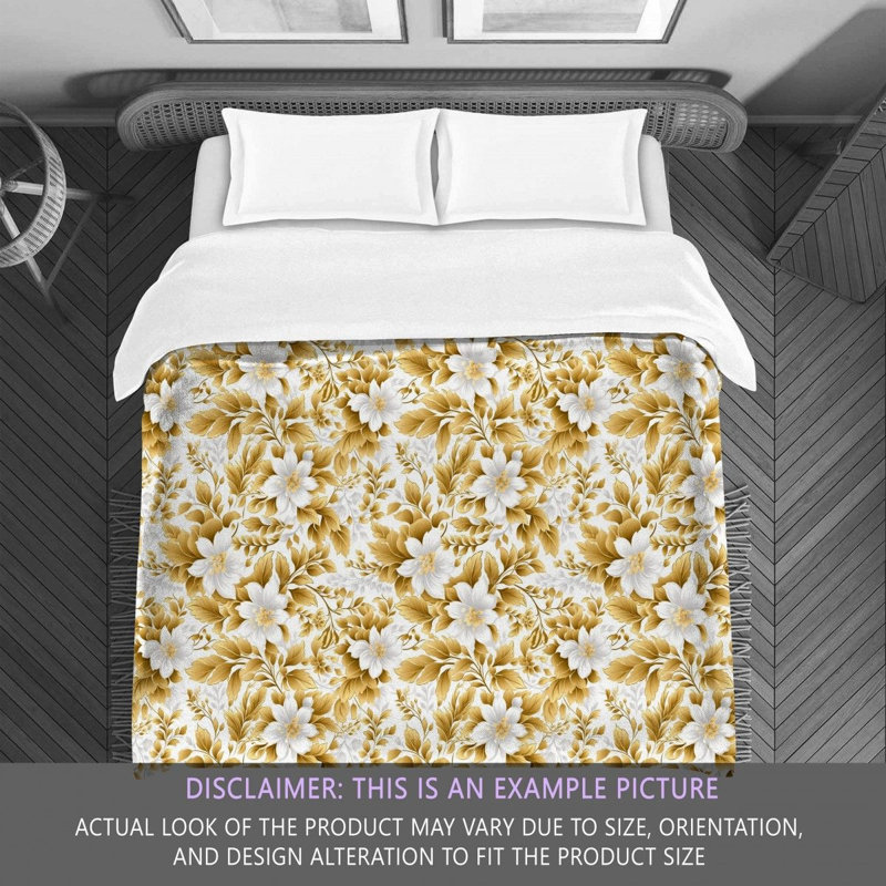 Machine Printed Comforter, Queen Comforter, Gold/White Floral