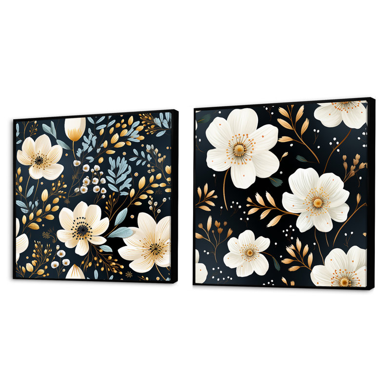 Ezio - Ensemble de 2 collages carrés floraux, Cadre flottant noir, H 36 po x l 73 po