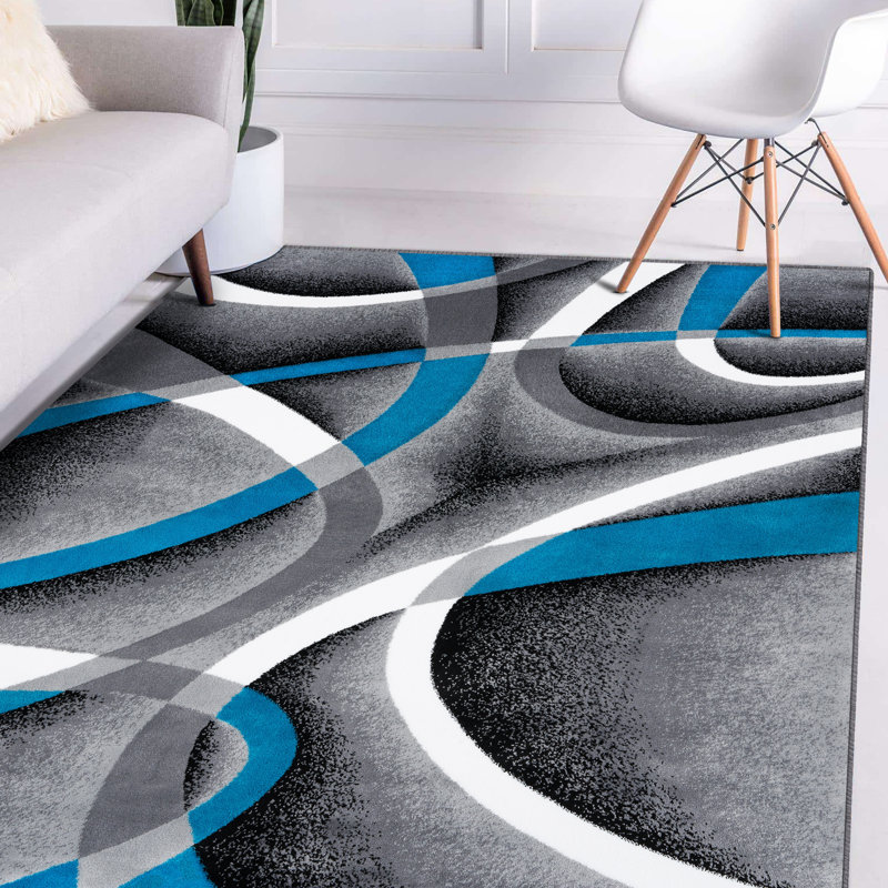 Arsenovic Abstract Turquoise/Gray Indoor Area Rug, Rectangle 9' x 12'