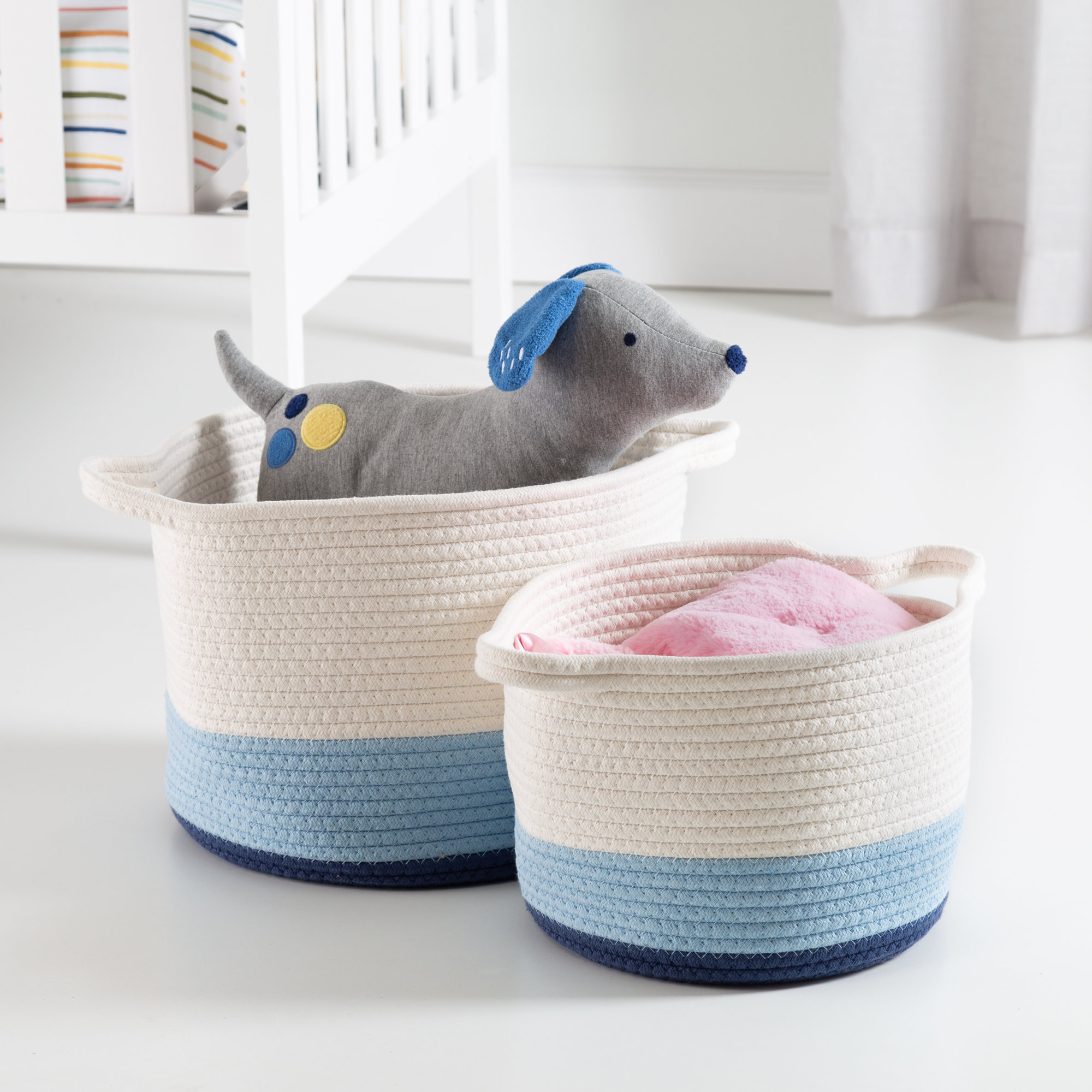 Fabric Decorative Basket - Set of 2, Blue