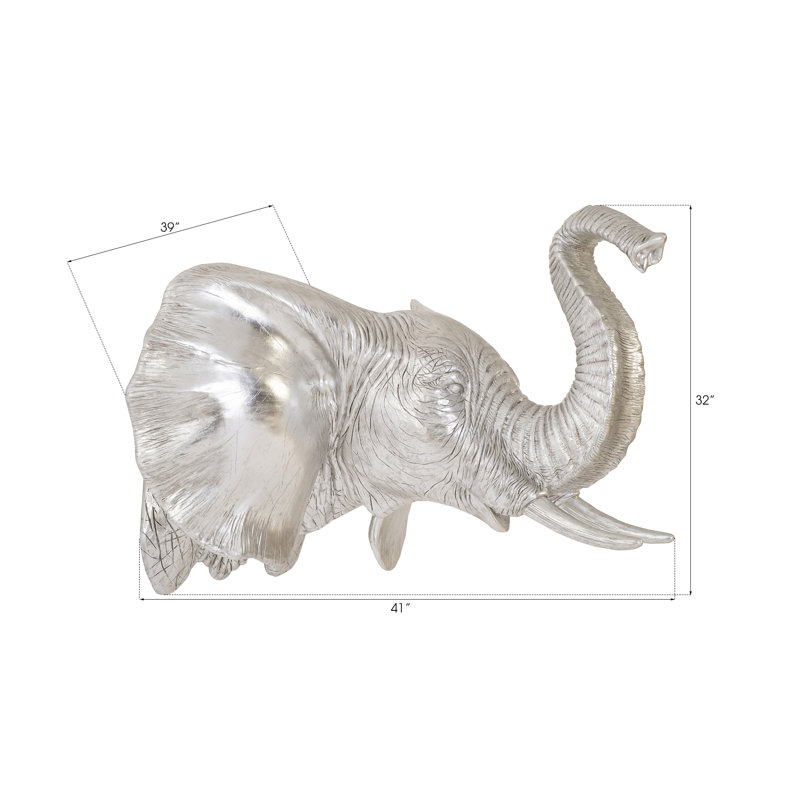 Large Silver Resin Elephant Wall Art Sculpture