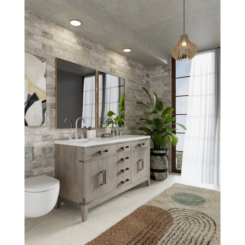 Laurel 60 in W x 22 in D Double Bath Vanity Top & Faucet Set, Gray Oak, White Cultured Marble