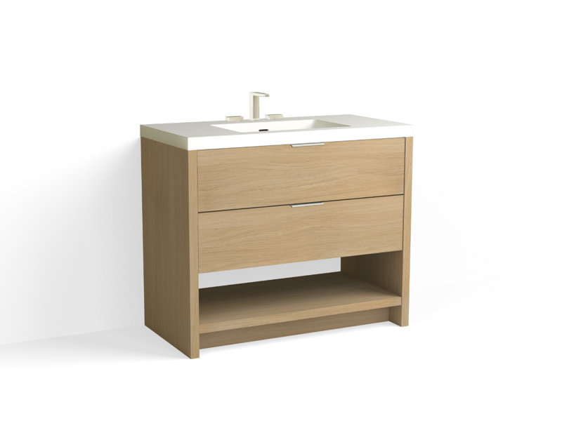 Vue 42" W Freestanding Single Bathroom Vanity, Matte White/Single, Biondo, Matte Black