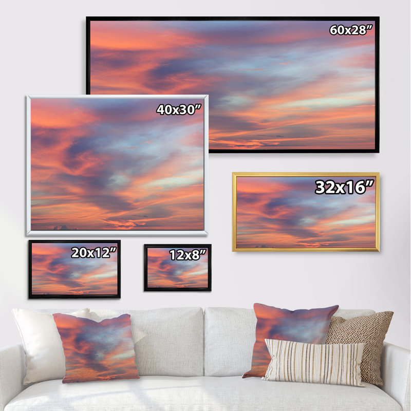 " Red Sky Cloud In Ocean ", White Framed, 16" H x 32" W x 1" D