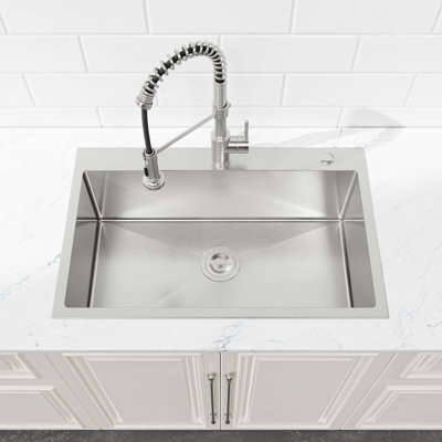 32" x 19" Single Bowl Stainless Steel Kitchen Sink, Modern Drop-In Handmade Sink with Drain Strainer and Accessories