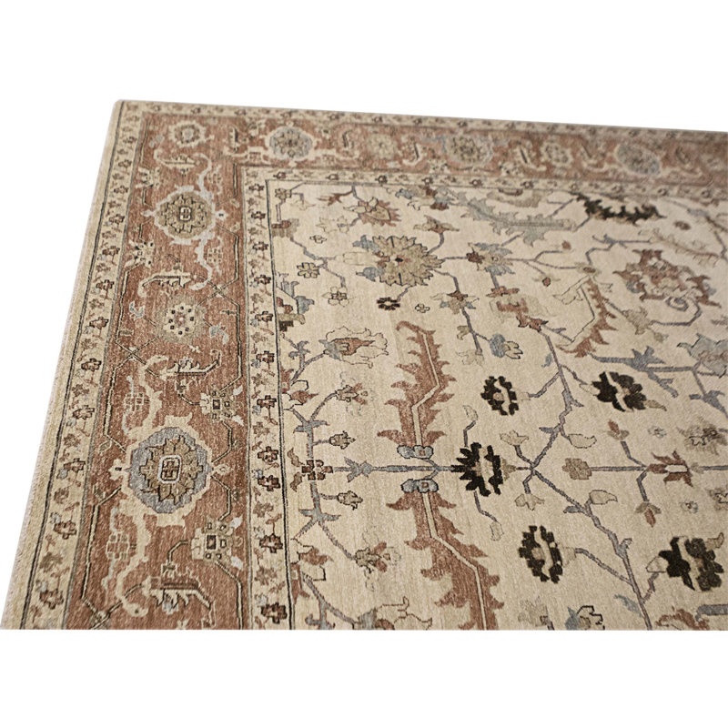 Hand Knotted Area Rug in Beige And Rust