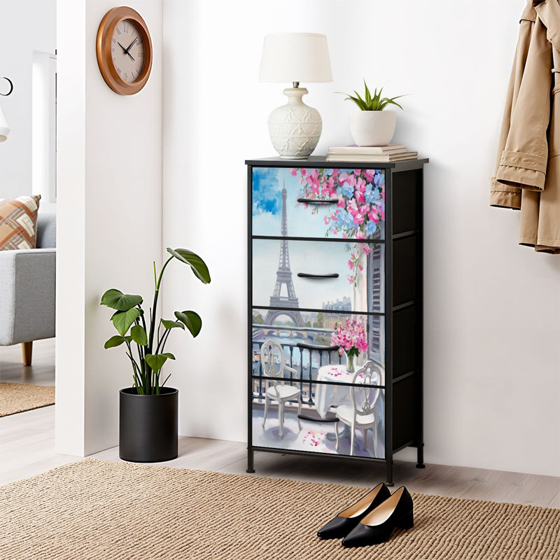4 Drawer Dresser for Bedroom, Narrow Chest of Drawers, Wooden Top and Study Iron Frame 18"x37.5"-(WxH)
