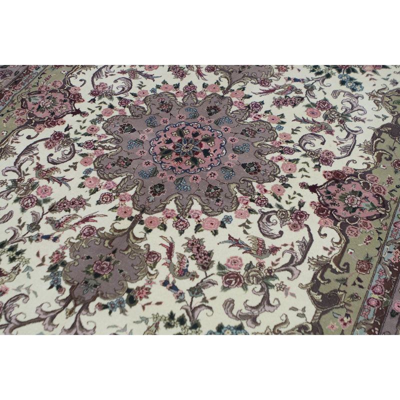 Tapis ivoire et beige noué à la main de haute qualité