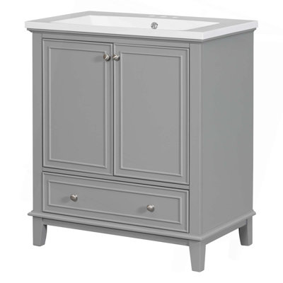 Ensemble de meuble-lavabo 30 po avec lavabo, armoire de salle de bain multifonctionnelle avec portes et tiroir, structure solide et panneau de fibres à densité moyenne