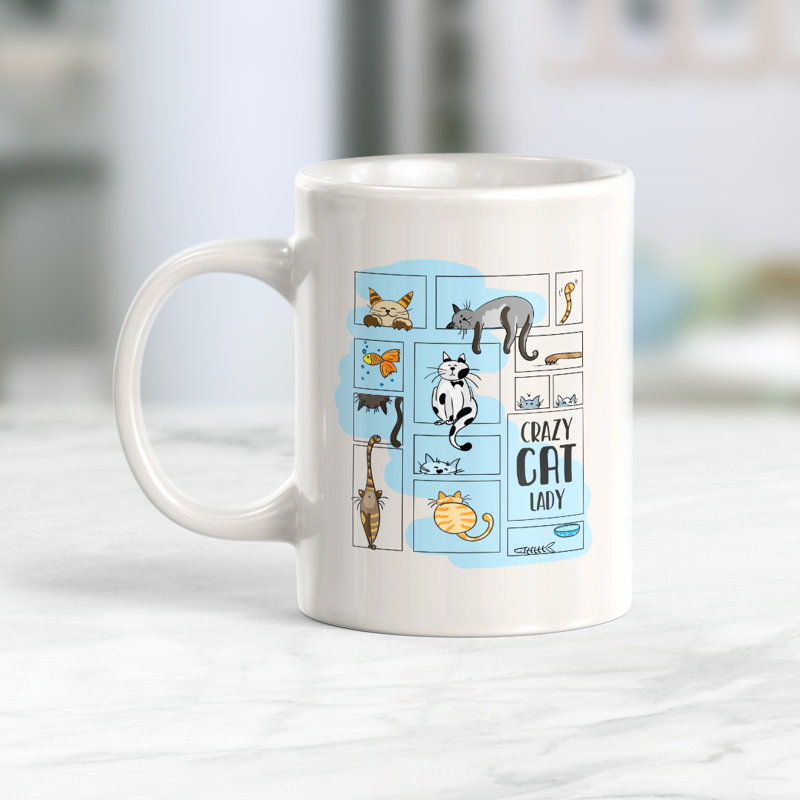 Tasse à café, 11 oz, Plastique, La folle dame au chat