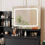 Vanity Desk with Mirror, LED Lights & Power Outlet - Includes Stool, 4 Drawers & Shelves - Black