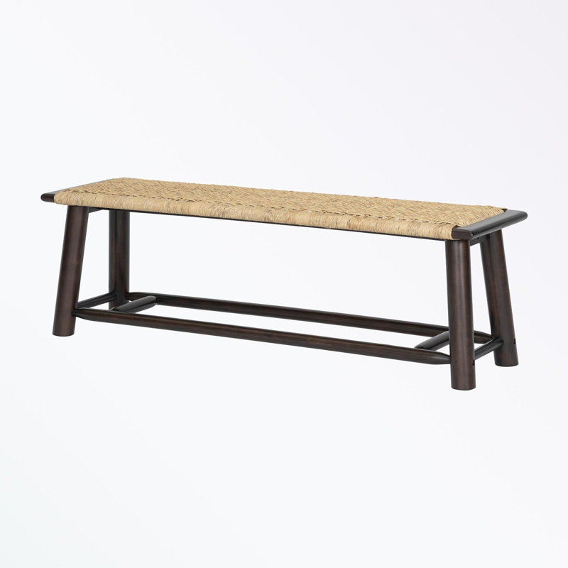 Bancs avec siège en rotin et pieds en bois, Noyer