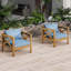 Fauteuil club d'extérieur en bois 4 pièces avec coussins en tissu imperméable bleu, finition idéale pour les terrasses et les patios