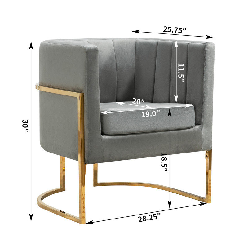 Fauteuil demi-tonneau en velours 28,25 po Marquet, Velours gris velours