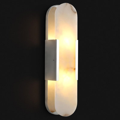 14" Dimmable LED Polished Nickel Wall Sconce With Alabaster Shade