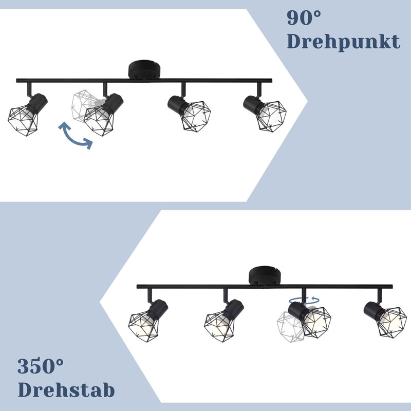 Ceiling Spotlight 4-Flame Ceiling Lamp - Ceiling Spotlights Vintage Retro E14 Industrial Swivel 350° Ceiling Light Metal Indoor for Living Room Children's Room Bedroom Kitchen