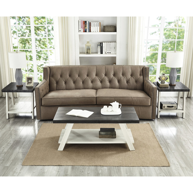 3 tables basses contemporaines - Tablette en bois beige et gris anthracite