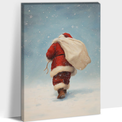 Vintage Christmas Prints Wall Art - Santa Claus Pictures Wall Decor, Holiday Santa Claus Canvas Wall Art Painting for Living Room, Vintage Christmas Artwork Framed Wrapped Canvas, 12×16 inches