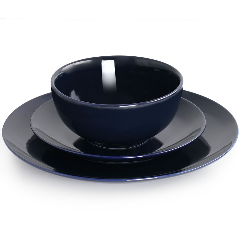 Service de table en porcelaine Ebern Designs Horwoth - Service pour 6, Bleu foncé