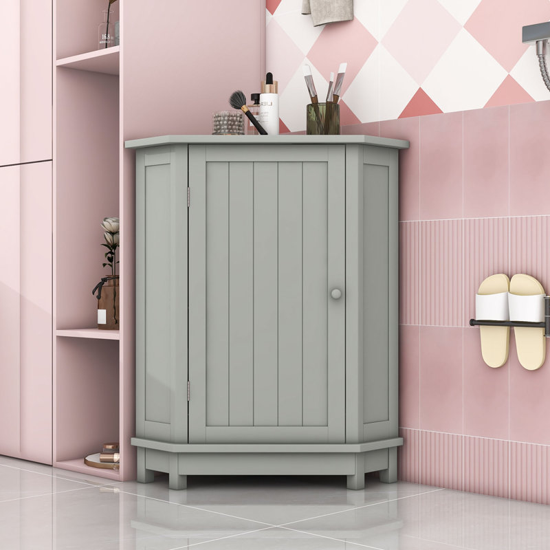 Armoire de salle de bain en bois avec tablette réglable, Gris