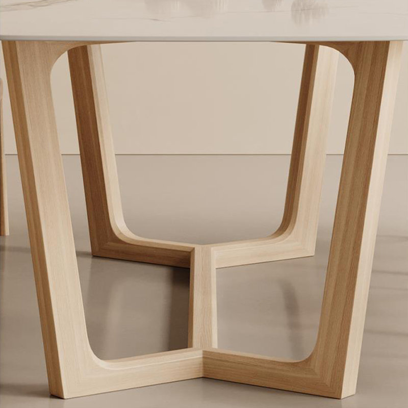 White + Burlywood Rectangular Sintered Stone + Solid Wood Dining Table, 29.53"H x 62.99"L x 31.5"W
