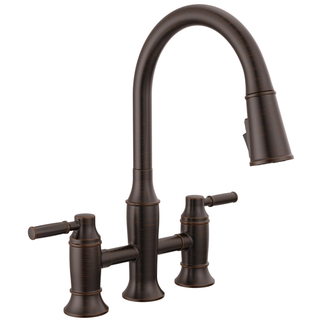 Renaldi Pull-Down ProClean Bridge Kitchen Sink Faucet, Two Handle Kitchen Faucet Delta 