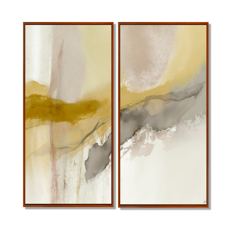 Moutarde jaune Secrets V - art abstrait à l'encre liquide, H 40 po x l 40 po, Impression encadrée flottante, Brun