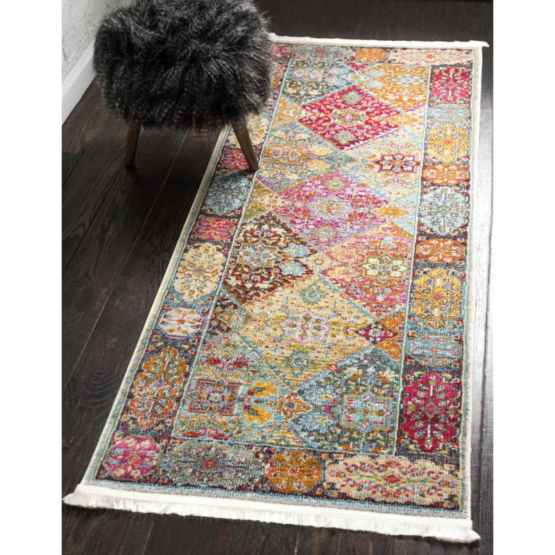 Tapis contemporain Mulvihill de couleur arc-en-ciel, Tapis de couloir 2 pi 7 po x 13 pi