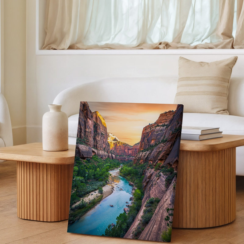 Toile, "A couper le souffle, scène de canyon au coucher du soleil", art mural brun roux, H 40 po x l 30 po