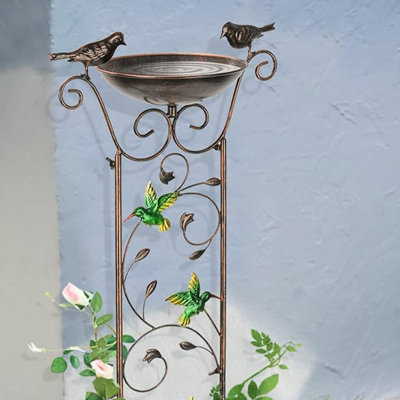 Antique Garden Iron Trellis with Decorative Hummingbirds Detachable Bird Bath Bowl