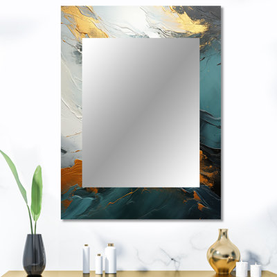 Or et vert abstrait cascade de marbre II - miroir de peinture abstraite, miroir mural décoratif moderne, impression d'art en métal