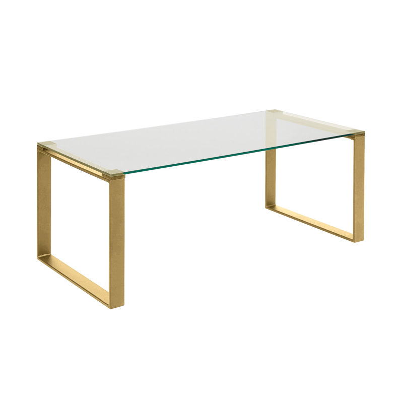 Mihran Glass Top Single Coffee Table, 16" H x 35" W x 14" D, Gold