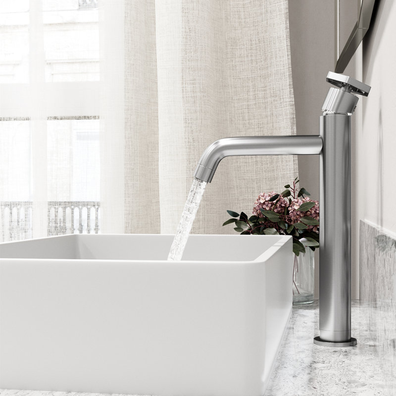 Magnolia Matte Stone White Rectangular Vessel Bathroom Sink with 12'' H Faucet