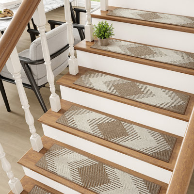 Non-Slip High-Low Boho Stair Treads Brown