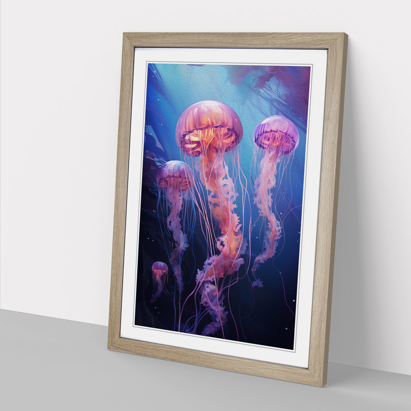 Jellyfish Realism Art - Framed Print, Oak, 64cm H x 46cm W x 2cm D