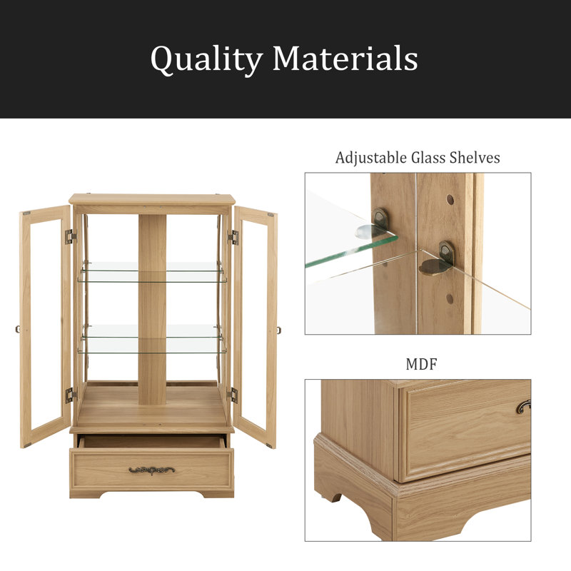 Glass Cabinet Lighted Glass Cabinet Curio Display Cabinet With Adjustable Glass Shelves 2 Doors And 1 Drawer Cabinet Bulb Included