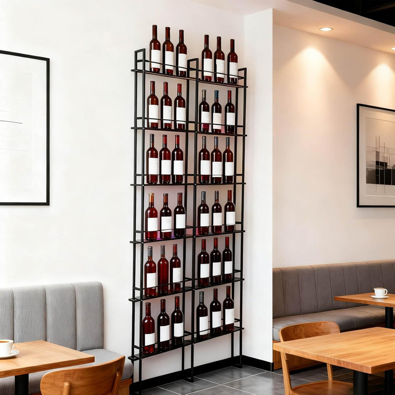 Porte-bouteilles à vin mural, porte-bouteilles de vin à 6 niveaux, tablette industrielle noire pour bouteilles de boissons alcoolisées, pour bar à domicile, cuisine, salle à manger et caves à vin (noir, 2 colonnes)