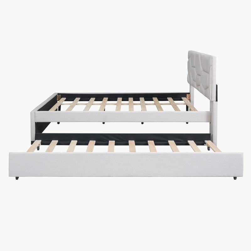 Lit tapissier Jaesa, Double, Beige